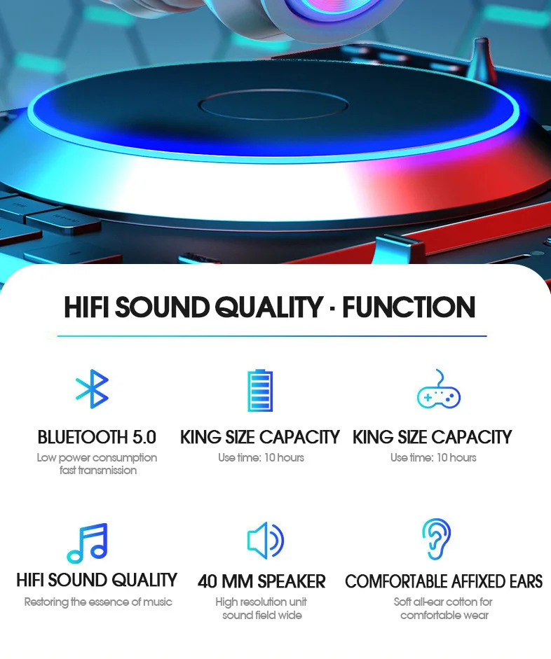 B39 Headset Wireless Bluetooth Headset Colorful Luminous Card-Inserting Game Music Sports Support Mobile Phone Computer