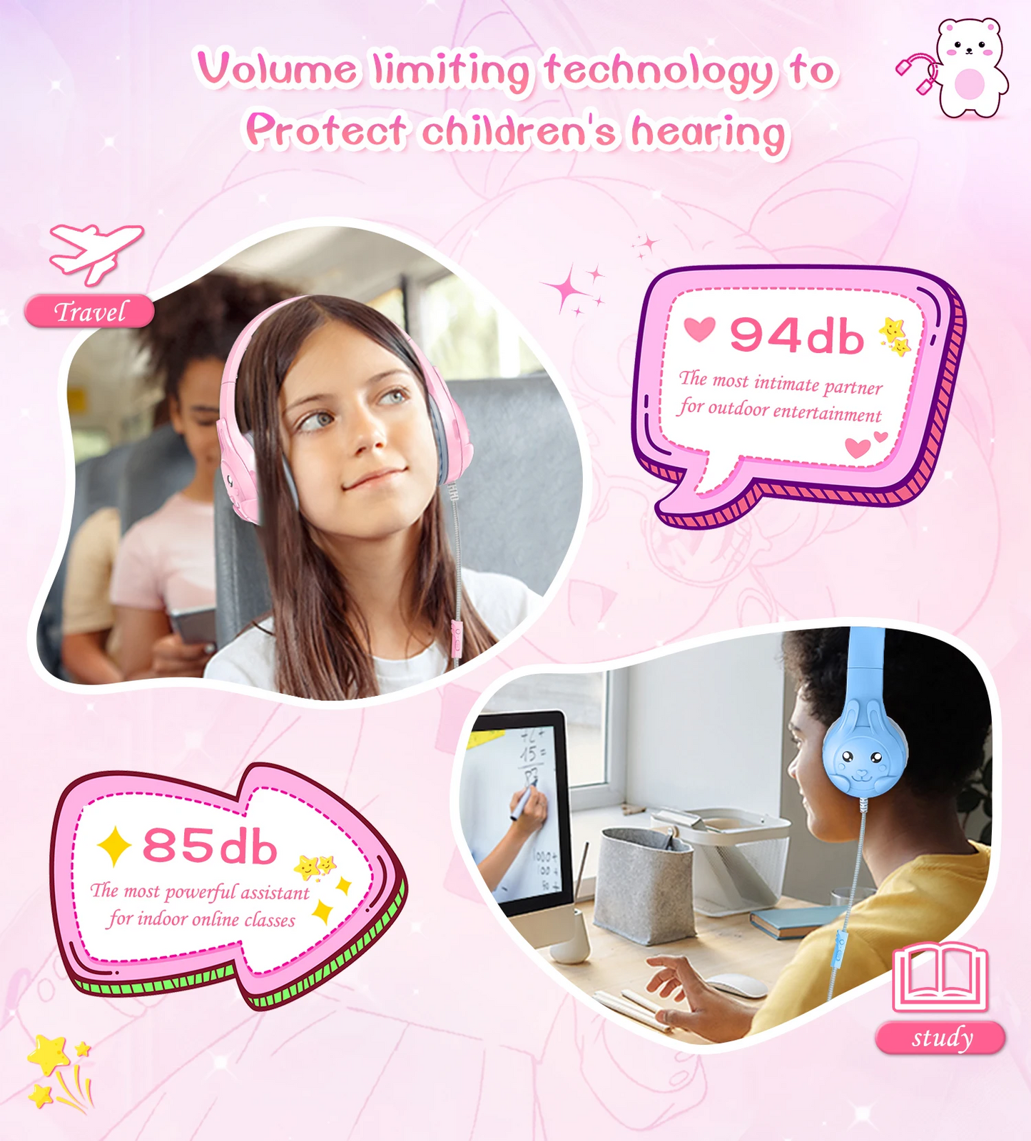 Children’s Headphone With Cable Control Cartoon DIY Headphone Folding Portable Mobile Phone Computer Universal