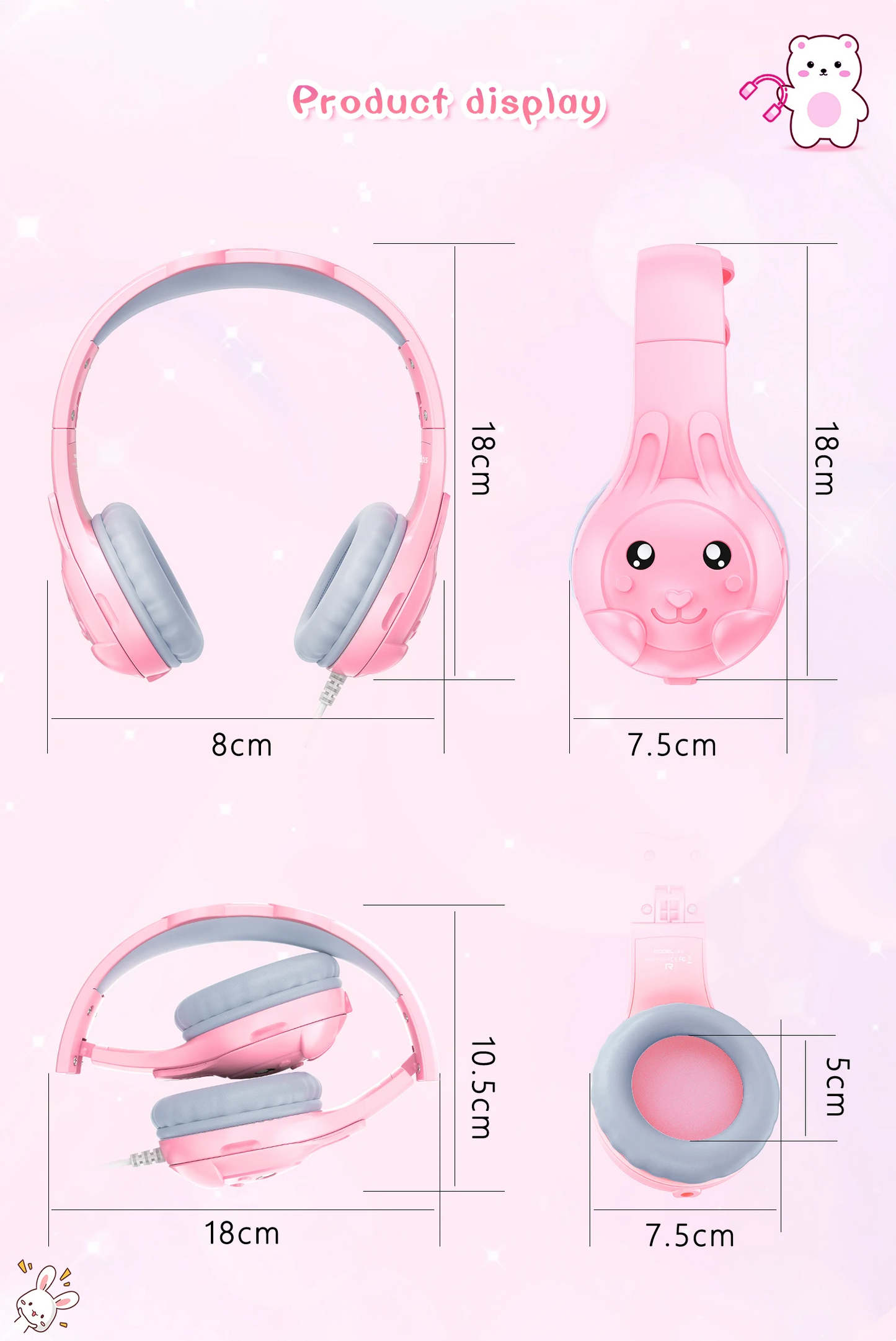 Children’s Headphone With Cable Control Cartoon DIY Headphone Folding Portable Mobile Phone Computer Universal